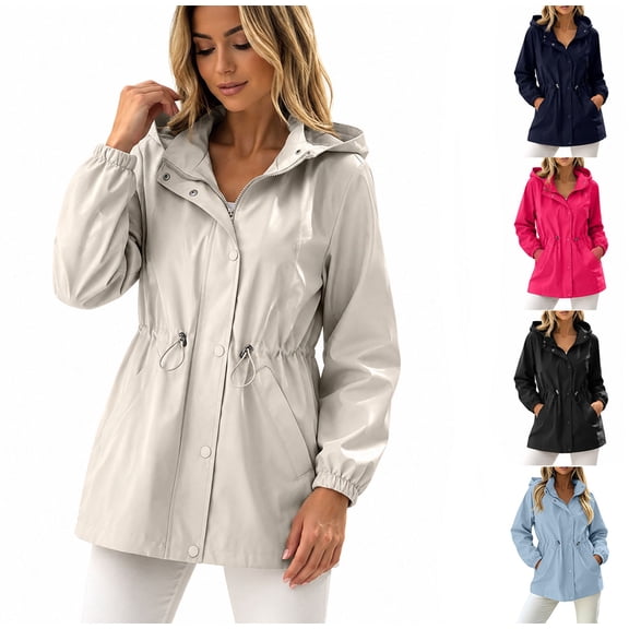 Crunowin Women's Winter Hooded Parka Jacket Casual Outdoor Warm Windproof & Waterproof Mid-Length Coat with Faux Fur Trim Beige Size M