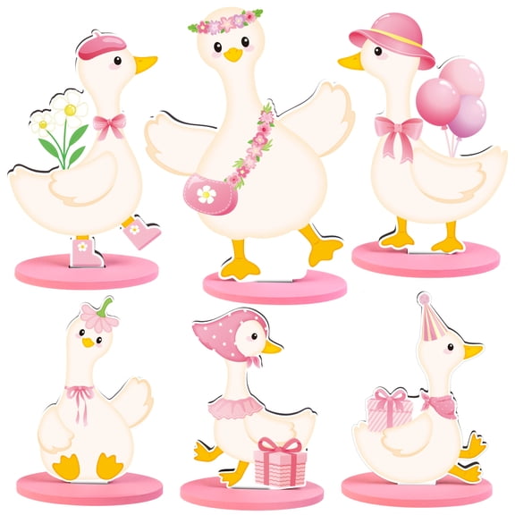 Neasyth 6 Pcs Silly Goose Birthday Party Decoration, Wooden Pink Bow Silly Goose Birthday Table Centerpiece for Party Favor Desk Tiered Tray