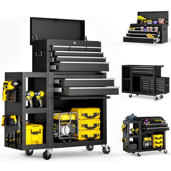 8 Drawer Rolling Tool Storage Cabinet with Side Cabinet, Metal Rolling Tool Chest with Wheels And Drawers, Detachable Top Tool Box, High Capacity Tool Storage Cabinet