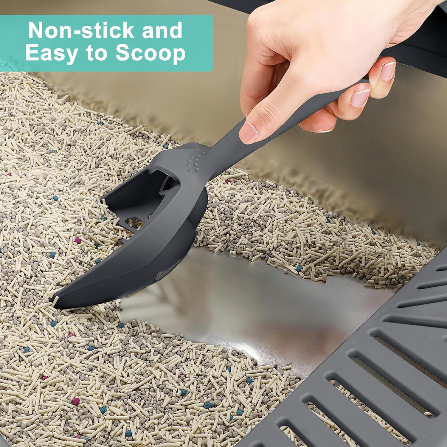 High Sided, Anti-Urine Leakage Stainless Steel Litter Box, XL Enclosed Cat Litter Boxes with Lid for Big Cats, Non-Stick Bottom, Includes Litter Mat & Metal Scoop