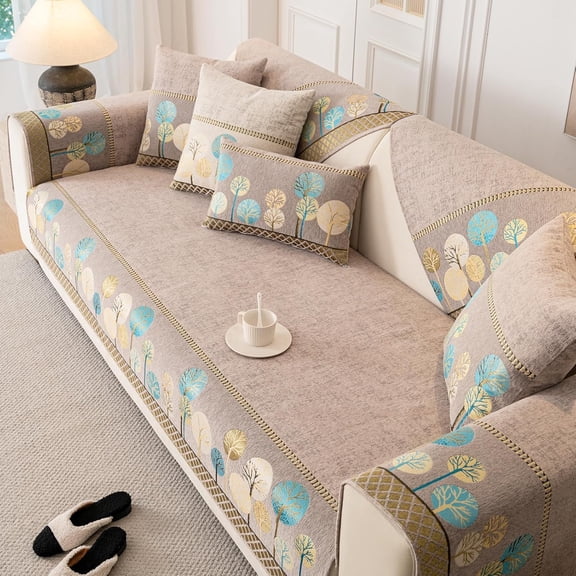 Boho Couch Cover, Non Slip Washable Sofa Covers, Chenille Couch Covers Quilted, Bohemian Sofa Slipcovers, Furniture Protector for L Shaped(Cream,36"x70"/3-Seater)