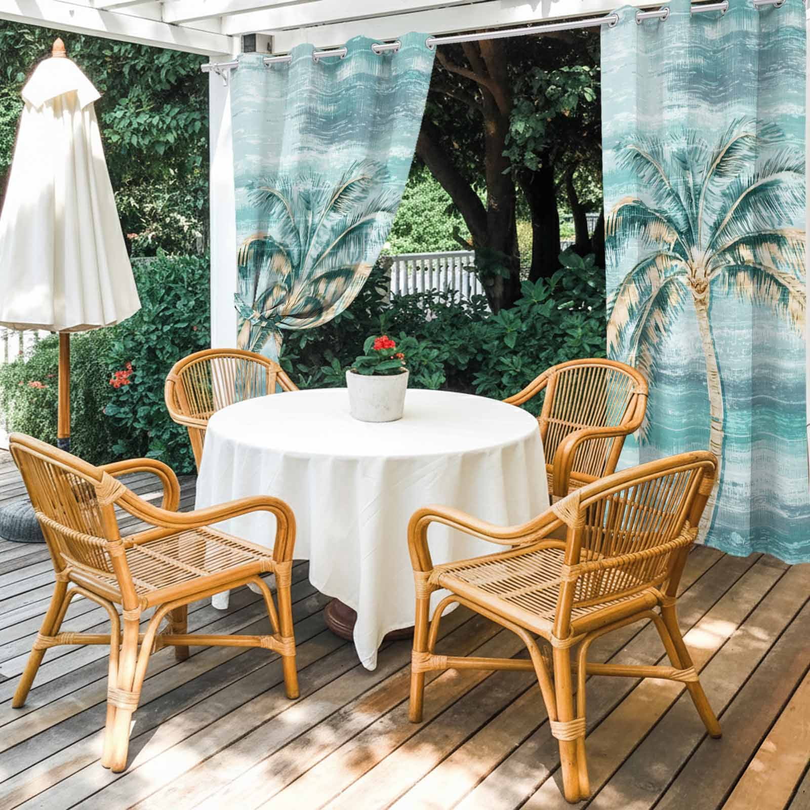 Palm Tree Outdoor Curtains for Patio, Vintage Green Tree Sunshade Privacy Drapes Grommet Waterproof Outside Curtains for Porch/Cabana/Balcony 54"x 108", 1 Panel