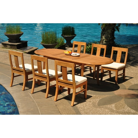 Grade-A Teak Dining Set: 6 Seater 7 Pc: 94" Double Extension Oval Table And 6 Osborne Armless Chairs Outdoor Patio WholesaleTeak #WMDSWVm