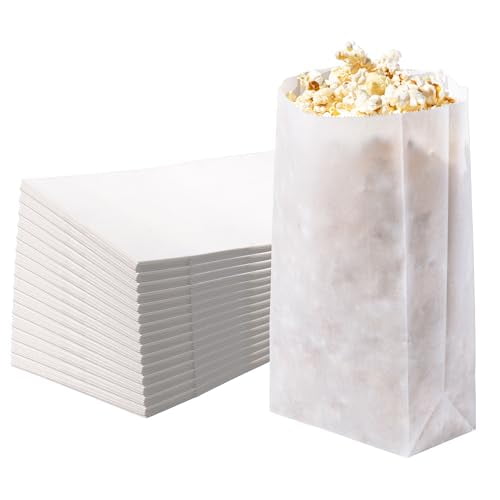 Fit Meal Prep 125 Pack 4 Lb White Waxed Paper Bags - Biodegradable Grease Resistant Paper Lunch Bag for To Go Snacks, Cookie, Sandwich, Candy, Popcorn, Bread, Wedding, Party Flavor, Restaurant