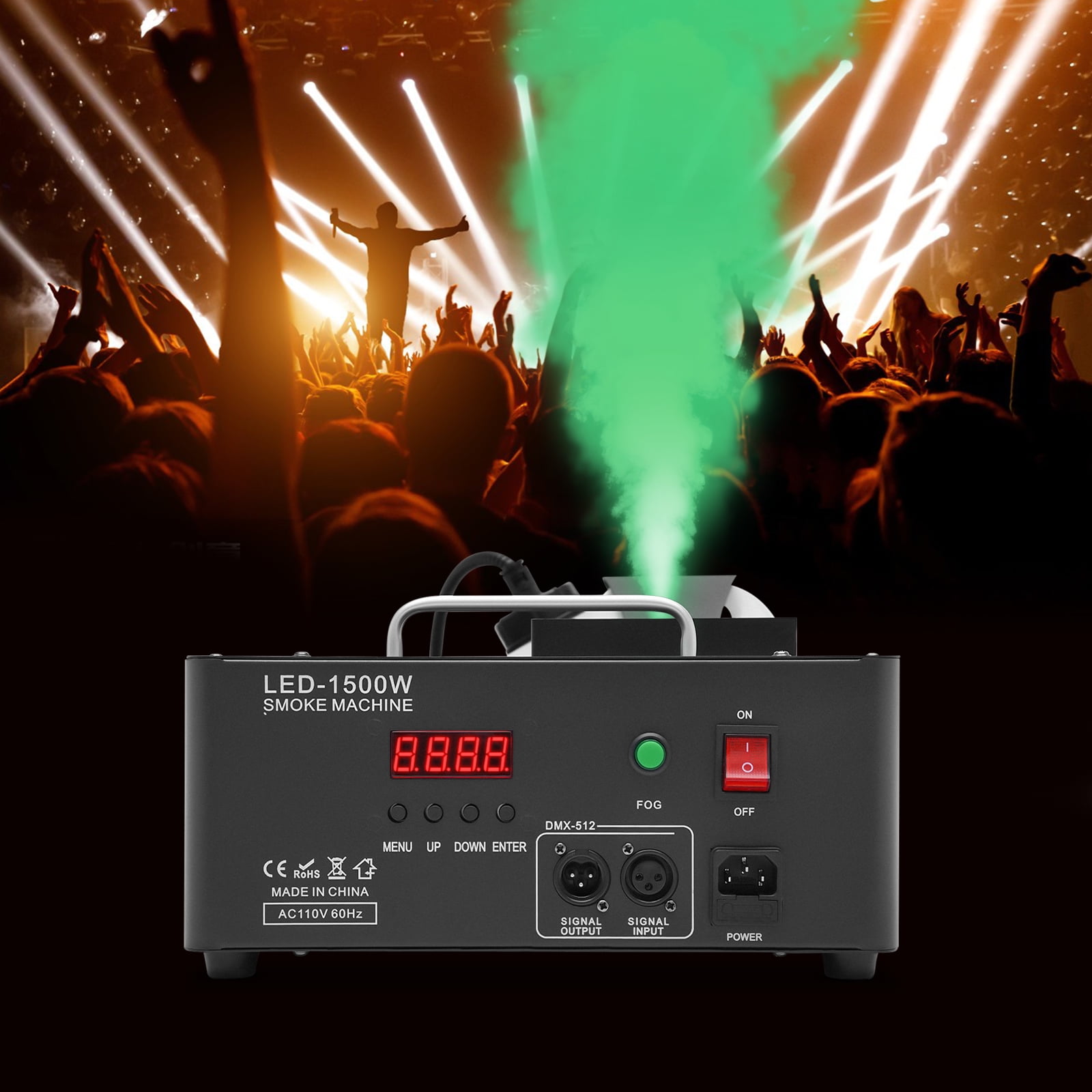1500W Fog Smoke Machine, 24 LED 3-In-1 Vertical Upspray Fogger with Wireless Remote Controller for Creating A Boisterous Atmosphere of Wildness.