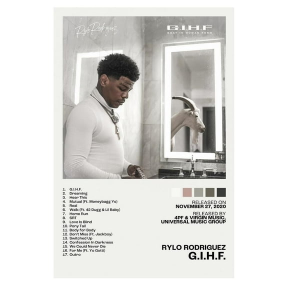 Rylo Rodriguez G.I.H.F. Album Cover Music Poster Rap Home Decor For Living Room Hip-Hop Aesthetic Rapper Album Wall Art Records Poster Wall Decor For Bedroom