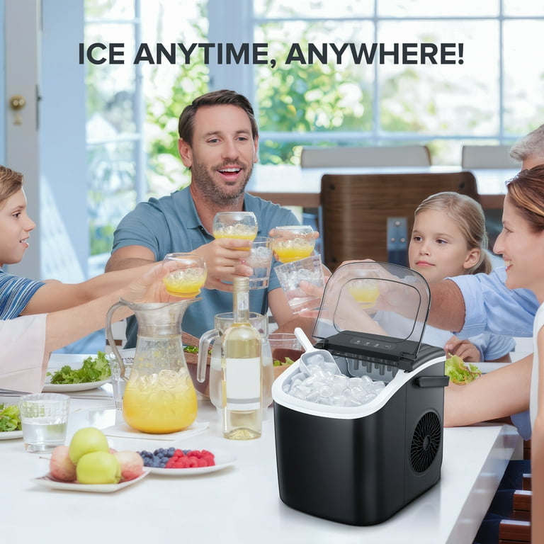 Kismile Countertop Ice Maker, Self-Cleaning Portable Ice Maker Machine with Handle, 9 Bullet-Shaped Ice Cubes Ready in 6 Mins, 26Lbs/24H with Ice