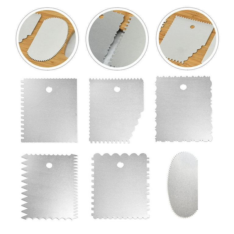 Cake Scraper, Cake Decorating Tools, Stainless Steel Scraper, Multilateral Icing Smoother, Serrated Scraping Board6Pcs Stainless Steel Scraper