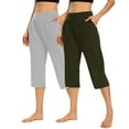 thumbnail image 3 of BVOFAR Womens Pull On Capri Pants Lightweight High Waist Yoga Capris Comfy Straight Leg Lounge Pants with Pockets Army Green XXL, 3 of 10