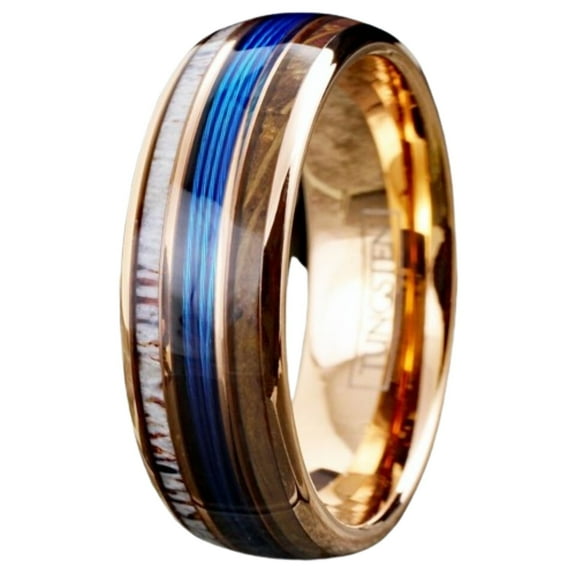 Tungsten Carbide Rings for Men Wedding Bands for Him 8mm Rose Fishing Line-Whiskey Barrel-Antler