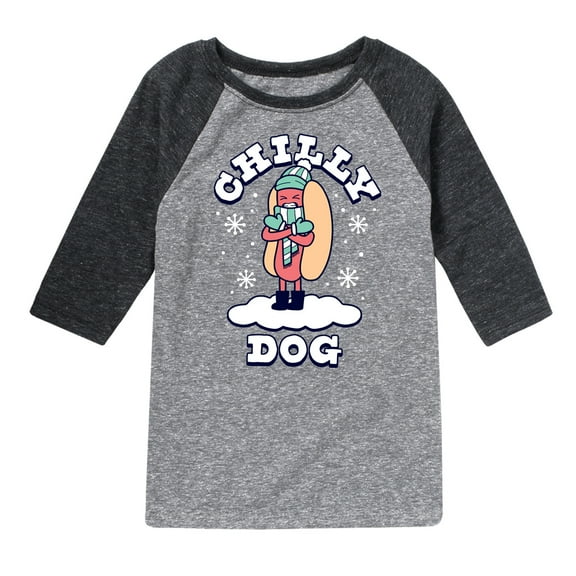 Instant Message - Chilly Dog Funny Christmas - Toddler & Youth Raglan Graphic T-Shirt