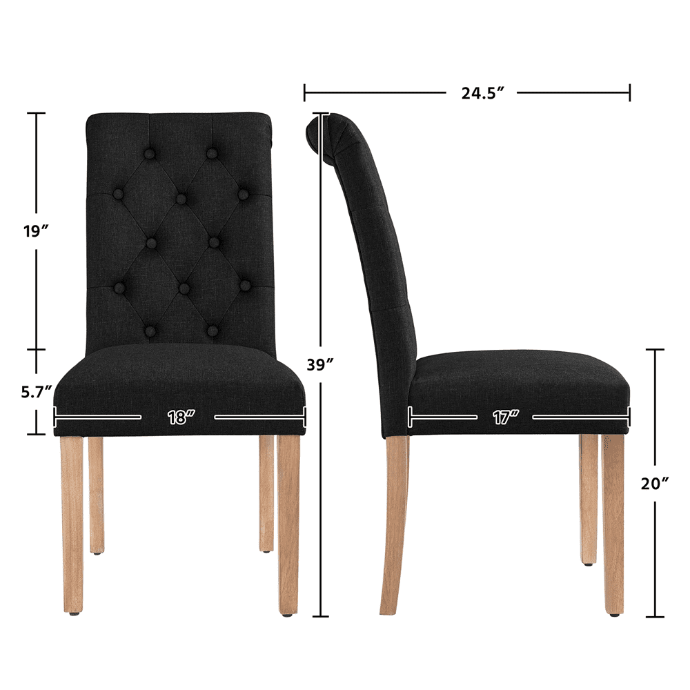 Alden Design 6 Pieces Padded Parsons Fabric Upholstered Dining Chairs, Black
