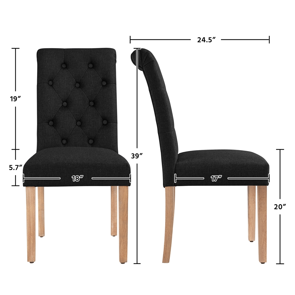 Alden Design Tufted High Back Dining Chair Set of 2, Black photo 3