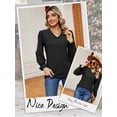 thumbnail image 4 of Hibeli Women Lace Trim V Neck Puff Long Sleeve Eyelet Solid Color Tops, 4 of 7