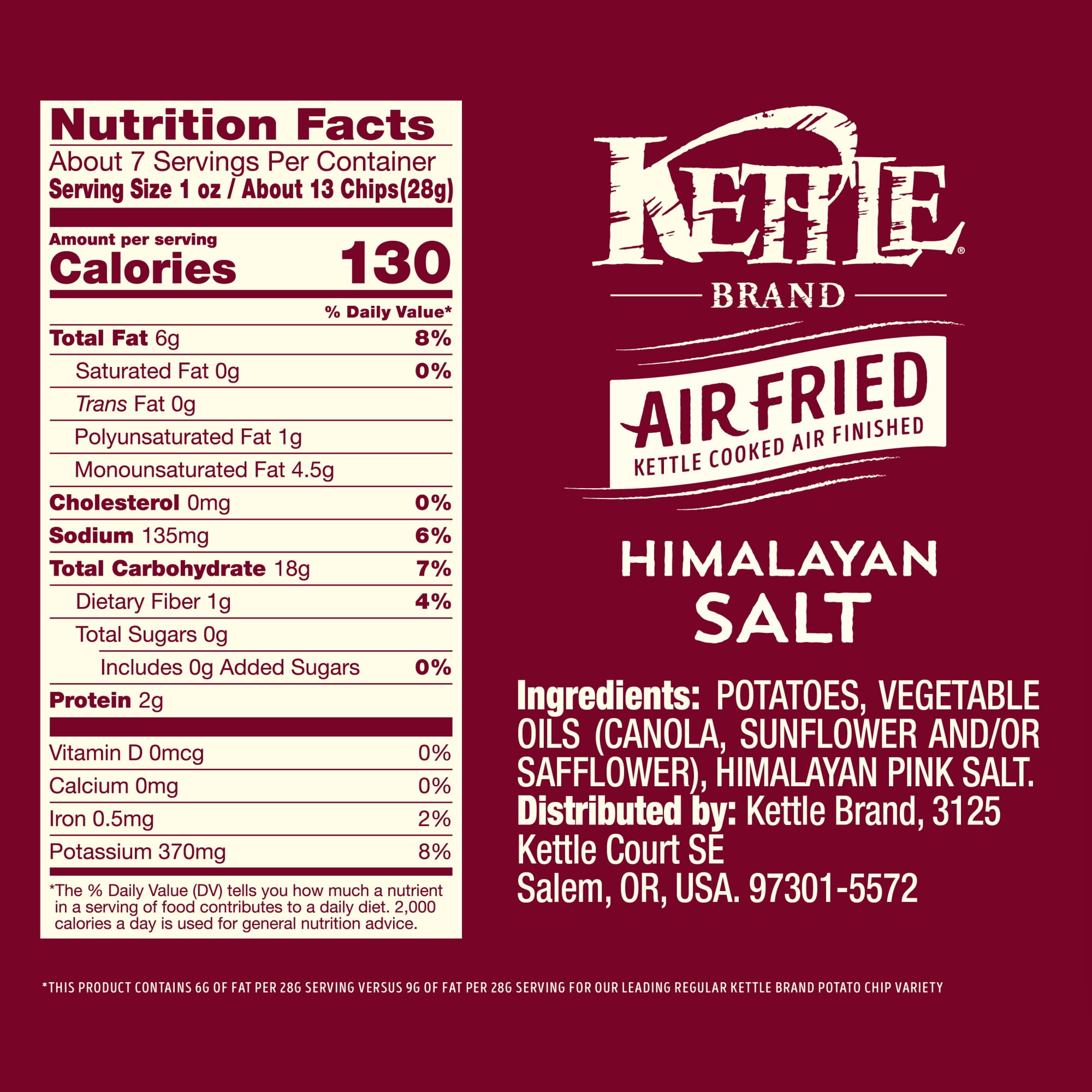 (3 pack) Kettle Brand Potato Chips, Air Fried Himalayan Salt Kettle Chips, 6.5 oz Bag