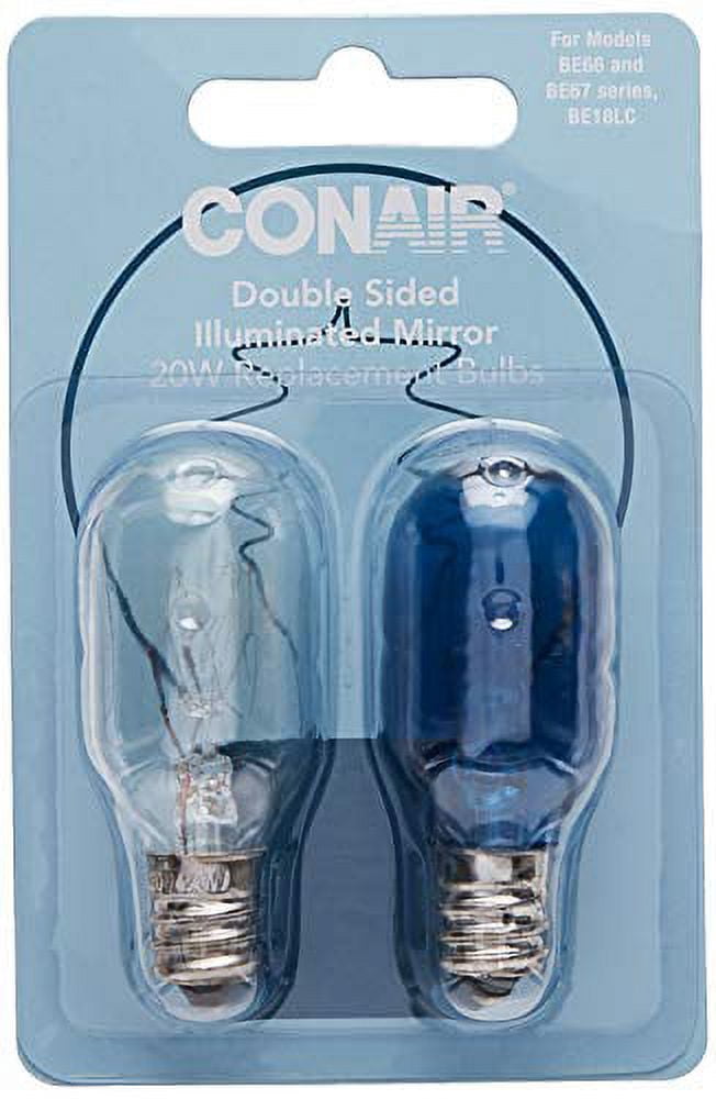 Conair Incandescent Mirror Replacement Bulbs, 20W, 1 clear & 1 blue