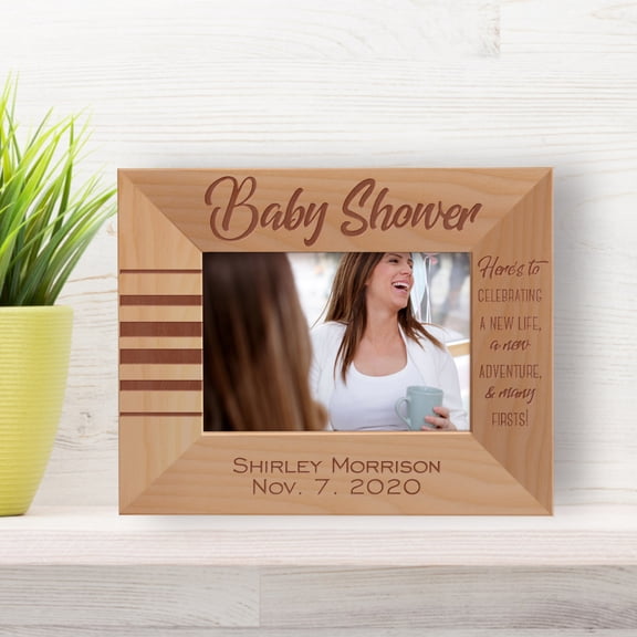 Here's To Celebrating A New Life Personalized Wooden Frame-5" x 3 1/2" Brown Horizontal