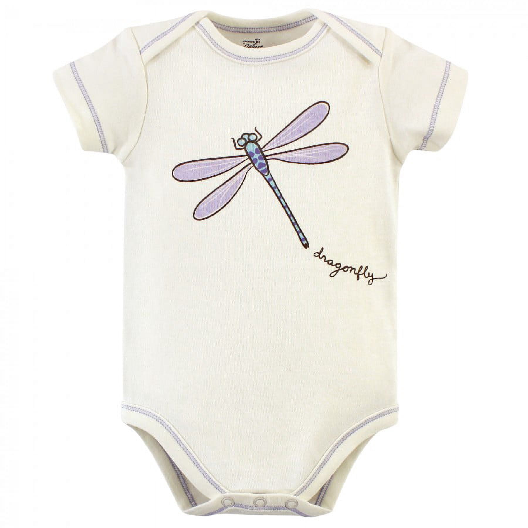 Touched by Nature Baby Girl Organic Cotton Bodysuits 5pk, Dragonfly, 12-18 Months