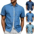 thumbnail image 5 of Hpapadks Mens Shirt Washed Denim Short Sleeve Button Down Lapel Blouses Thinl Lightweight Slim Fit Casua Dress Shirts for Men Dark Blue L, 5 of 7