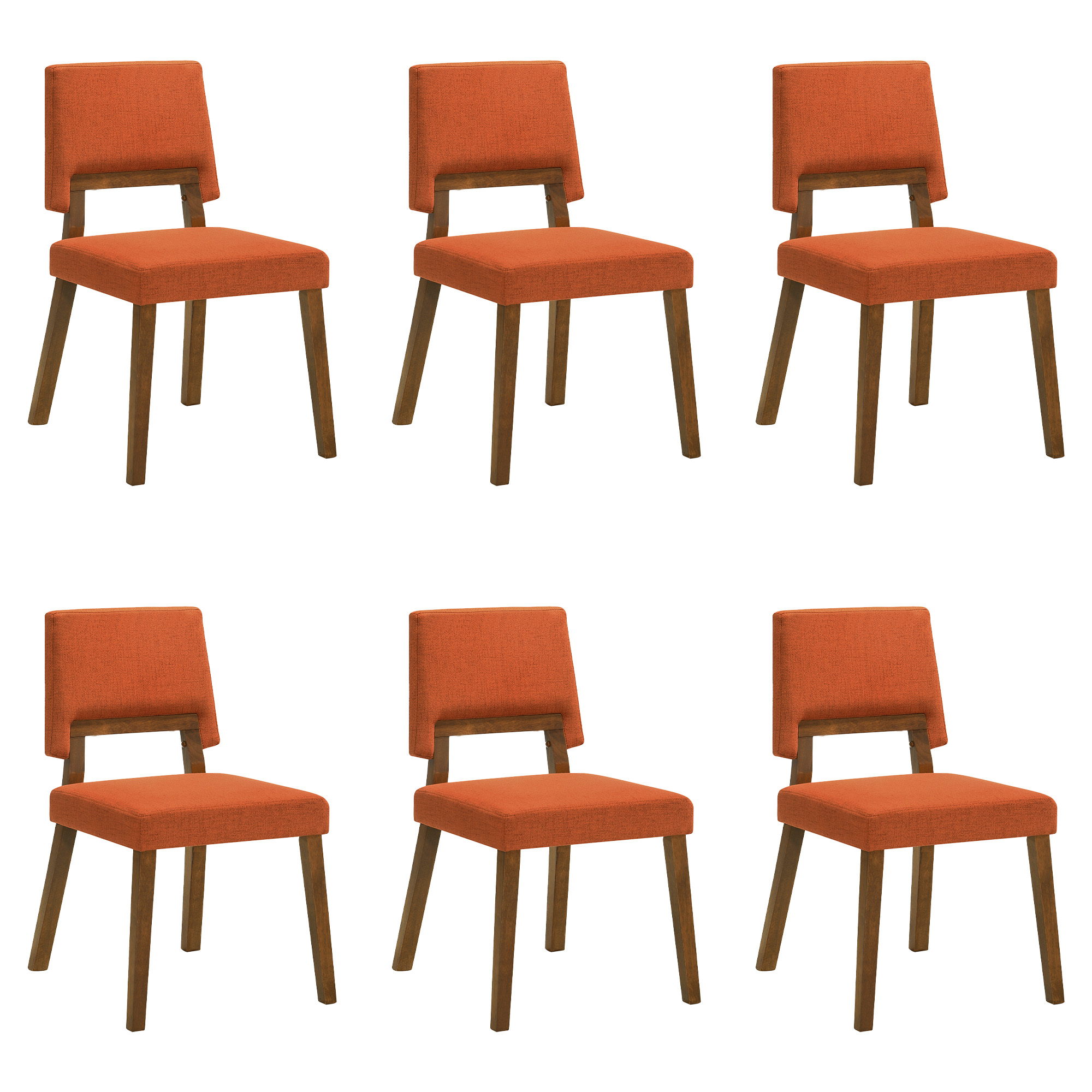 Channell Wood Dining Chair in Walnut Finish with Orange Fabric - Set of 6