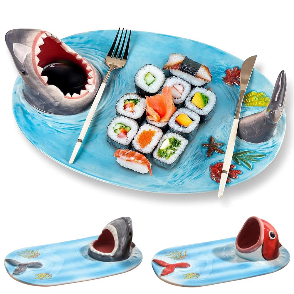 Assiette à sashimi japonaise en céramique en forme d'écailles de poisson bleues avec logo personnalisé, assiette à sushi pour plats froids, vaisselle en porcelaine