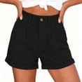 thumbnail image 2 of Bermuda Shorts for Women Denim New Summer Shorts for Women High Waist Pleated Button Zipper Loose Shorts Classic Rolled Hem Bottoms with Pockets Black XXL, 2 of 7