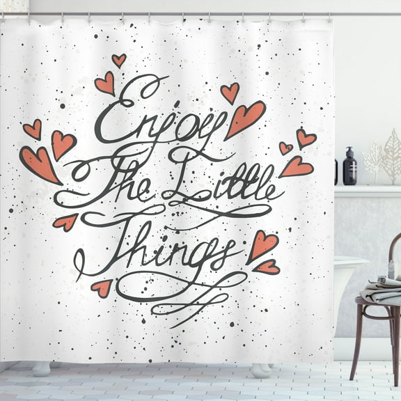 Ambesonne Saying Shower Curtain, Romantic Hearts Slogan, 69"Wx70"L, Charcoal Grey and Coral