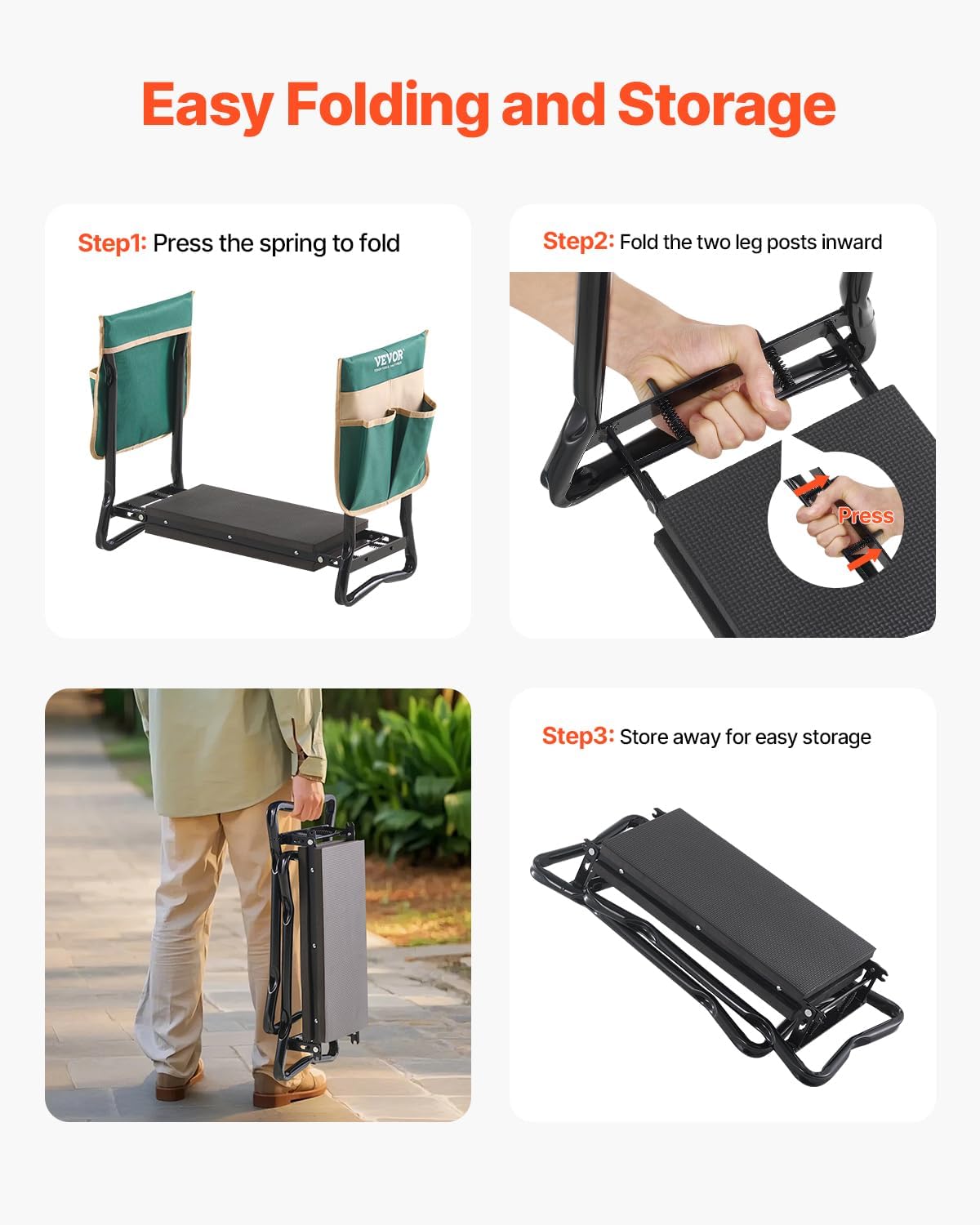 Colourfull Garden Kneeler and Seat, 330 lbs Load Capacity, 8" EVA Wide Pad, Foldable Garden Stool, Kneeling Bench for Gardening with Tool Bag, Gifts for Women, Grandparents, Seniors, Mom and Dad