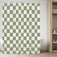 thumbnail image 2 of Aesthetic Checkerboard Grid Pattern Shower Curtain, Beige Sage Green Modern Shower Curtain Sets Decoration 71x71 Inch with Hooks, 2 of 6