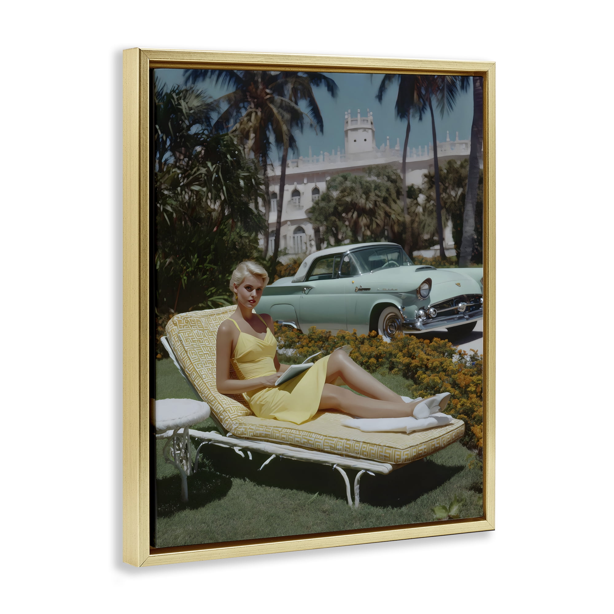 Stupell Industries Vintage Sunbathing Woman Gold Framed Floater Canvas Wall Art, design by Franklyn Gregory