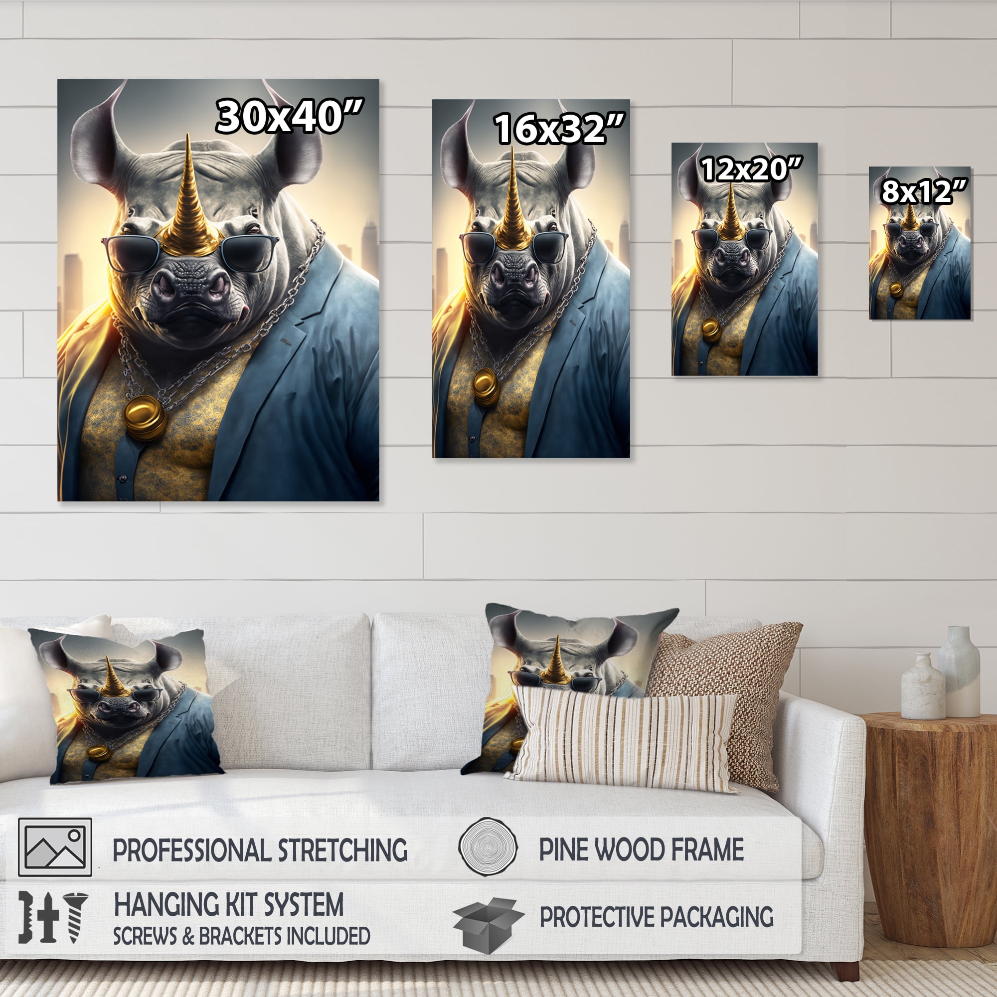 Designart Rhino Gangster in NYC III Canvas Wall Art