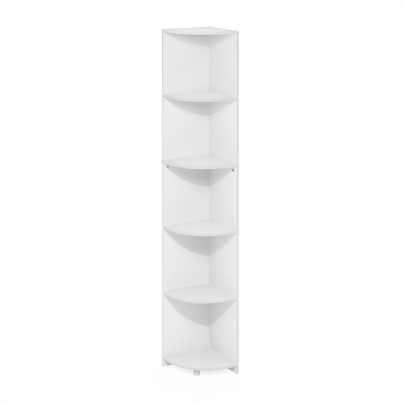Furinno Econ 5-Tier Corner Shelf Bookcase, Bookshelf, White