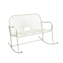 XBrand 44.5"L Iron Sun-Patterned Seat for Two Indoor/Outdoor Rocking Bench, Durable Patio Rocking Bench, White