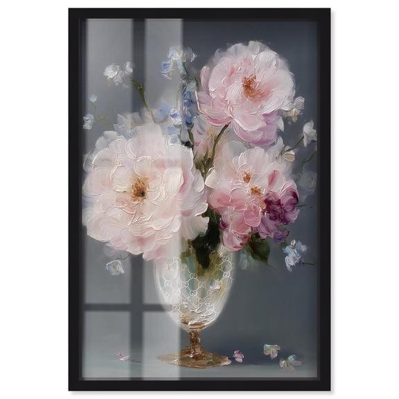 Gentle Floral on Grey Shadowbox Print Floral Art Prints by Art Remedy, Black Frame, 10 x 15