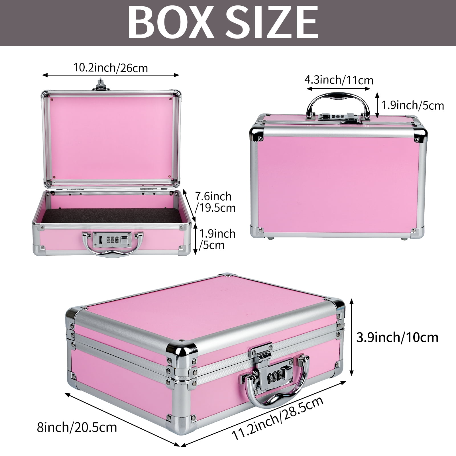 Large Medication Lock Aluminium Alloy Medicine Key Lock Box for Home and Travel Medicine Lock Box, Medicine & Money, Pink  11.2 X 8 X 3.9 inches