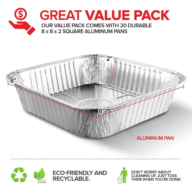 TigerChef Disposable Aluminum Foil Square Baking Pans 8 x 8 - 30