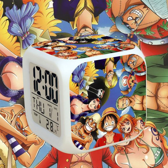 Anime Alarm Clock One Piece LED Square Clock Digital Alarm Clock with Time, Temperature, Alarm, Date
