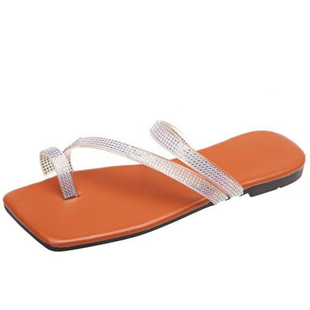 

Womens Summer Sandals Square Toe Flat-bottomed Rhinestone Slip-on Summer Open Toe Slide Sandals Comfortable Flats Flip-Flops Sandal Casual Platforms Wedge Sandals Boho Dressy Heeled Sandals A16219