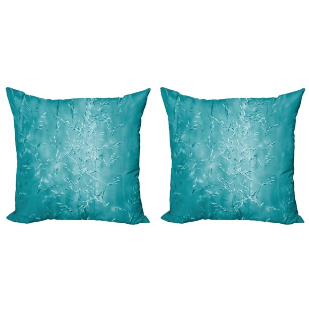 Turquoise Throw Pillow Cushion Cover Pack of 2, Blur Meadow Grass Plant