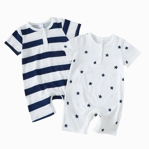 Xudanell Newborn 4th Of July Outfit Baby Boy Girl Romper USA Stars Bodysuit Fourth Of July Memorial Cute Summer Clothes (0-1 Months, White)