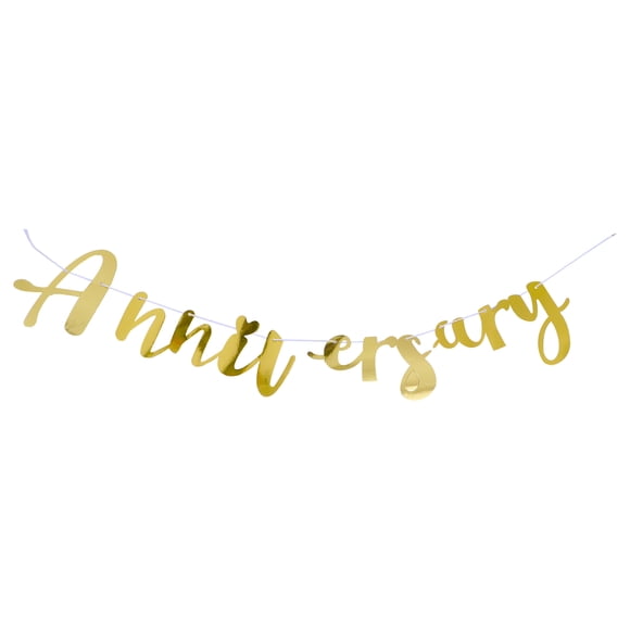 OULII 1Pc Wedding Anniversary Banner Golden Stylish Hanging Garland Decorative Ceiling Pendant for Party Decor