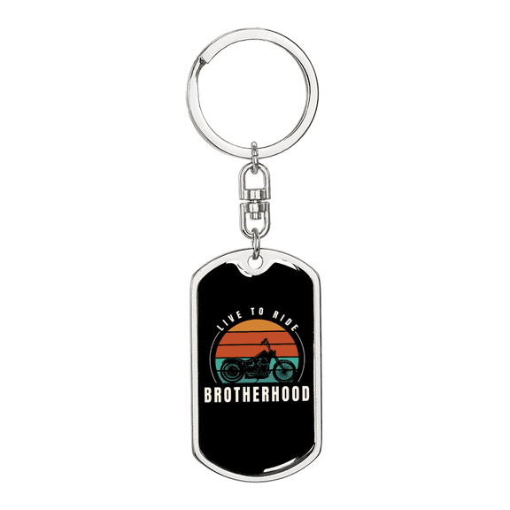 Live To Ride Bortherhood Biker Stainless Steel or 18k Gold Premium Swivel Dog Tag Keychain