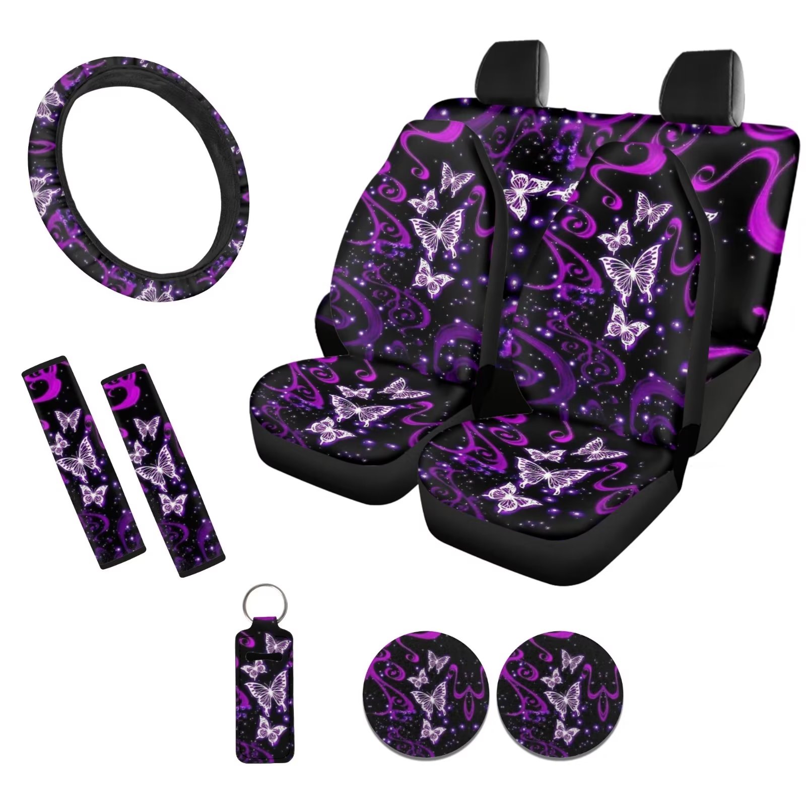 Kuiaobaty Purple Butterfly Car Seat Cover Universal Set with Durable