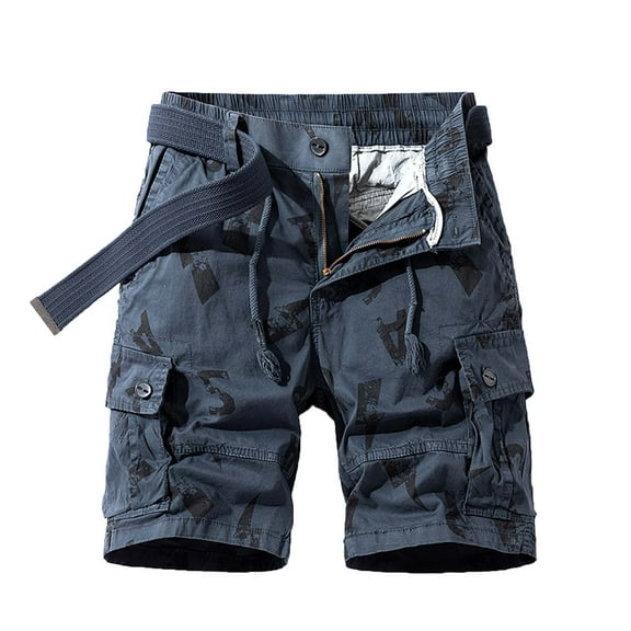 Camo Cargo Shorts for Men Cotton Casual Wild Outdoor Work Relaxed Fit Shorts with Multi-Pockets Dark Blue M