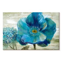 Elephant Stock Blue Poppy Poem Ii Wall Art - Horizontal Canvas Wall Art - Living Room Wall Decor - Floral And Botanical Canvas - Beige And Teal Decor By Nan - 24" x 16"