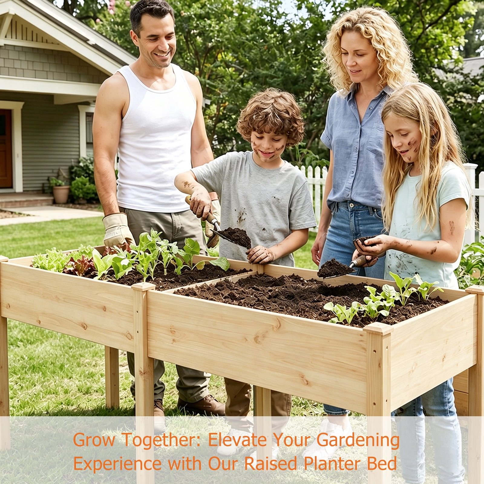 Atilioo Raised Garden Bed with Legs, 72x23x30 Inch Elevated Reinforced Wooden Large Planter Box for Backyard, Patio, Balcony w/ Liner, Natural