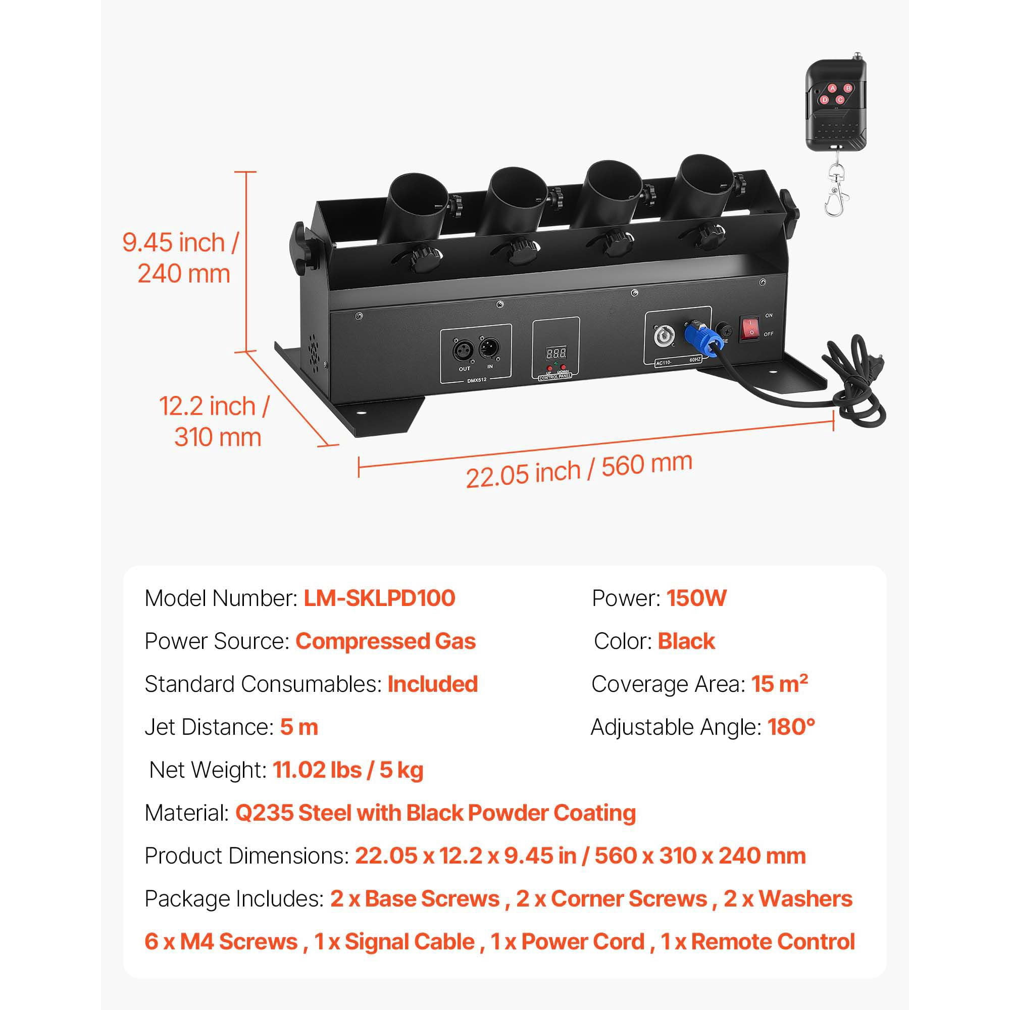 Electric Confetti Cannon Machine, High Output 4-Shot Confetti Launcher, DMX512, Manual & Remote Control, Portable Confe-tti Shooter for Wedding Christmas DJ Party Event Show Stage Night Club