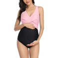 thumbnail image 3 of Summersunshine Maternity One Piece Swimwear Front Cross Pregnancy Swimsuit Bathing Suit Maternity Bikini Pink Black L, 3 of 7