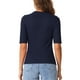thumbnail image 3 of Camiseta de cuello redondo INSPIRE CHIC para mujer, blusa básica casual de manga media fruncida, talla S, azul oscuro, 3 of 6