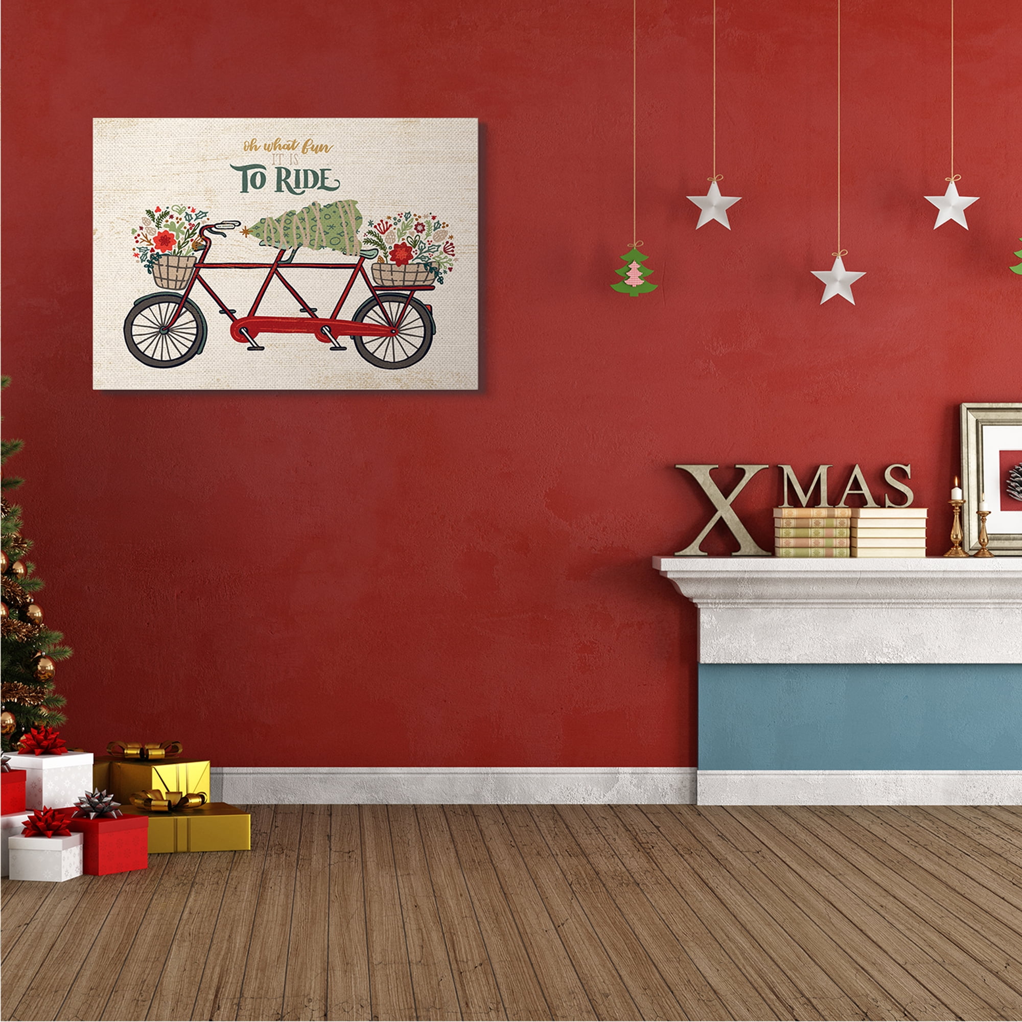 Stupell Industries Oh What Fun Christmas Sentiments Red Tandem Bicycle Transportation Painting Gallery Wrapped Canvas Art Print Wall Art, 30 x 40